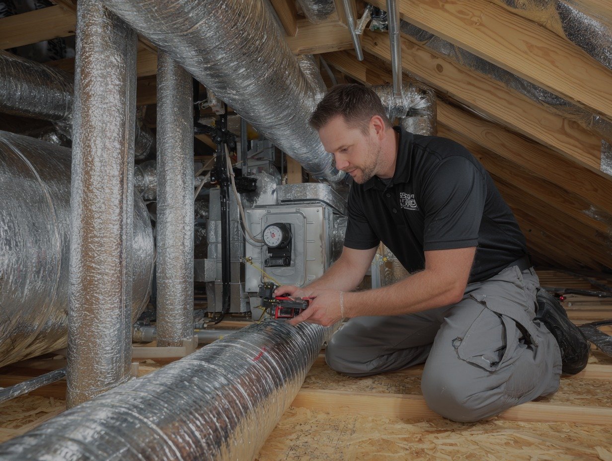 HVAC system installation in residential attic